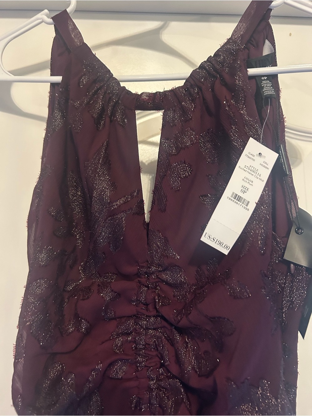 White House Black Market Burgundy One-Shoulder Metallic Floral Dress